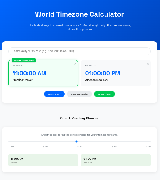 World Time Zone Calculator screenshot